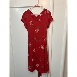 Toad&Co Womens Red Daisy Floral Tencel Organic Cotton Wrap Tie Dress Size M